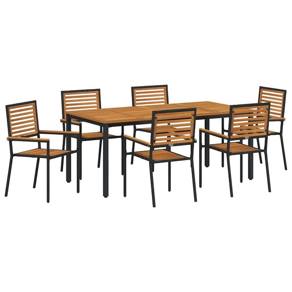 vidaXL Ensemble de salle à manger pour jardin 7 Pièces Noir et Bois