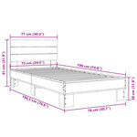vidaXL Cadre de lit sonoma gris 75x190 cm bois d'ingénierie et métal