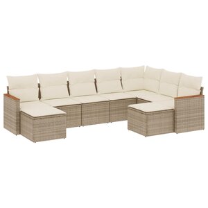 vidaXL Salon de jardin avec coussins 9 Pièces beige résine tressée