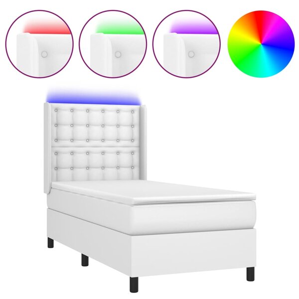 vidaXL Sommier à lattes de lit matelas LED Blanc 90x200cm Similicuir