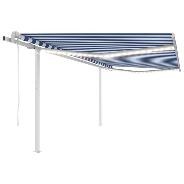 vidaXL Auvent automatique avec capteur de vent LED 4x3 m Bleu et blanc