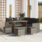 Ensemble de canapé de jardin 9 pièces avec coussins en poly rattan gris