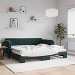 vidaXL Lit de jour et gigogne et matelas vert foncé 100x200 cm velours