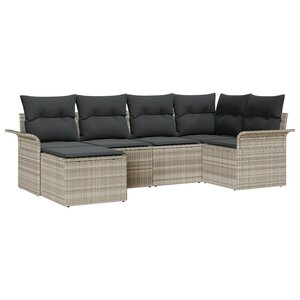 Ensemble de canapé de jardin 6 pièces avec coussins gris clair poly rattan