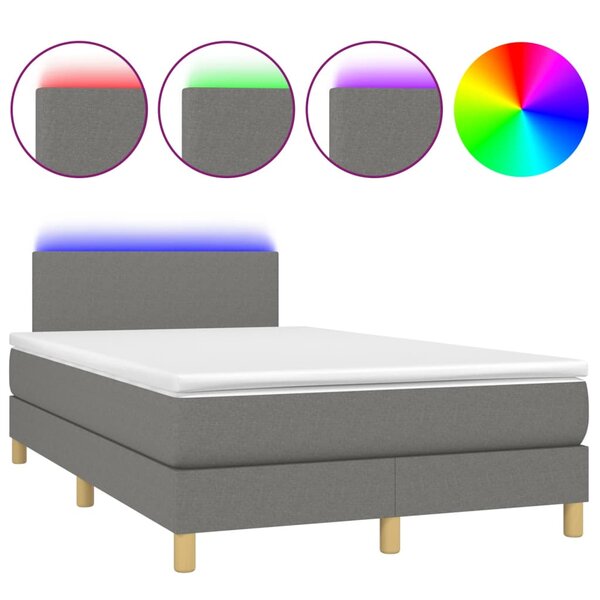 vidaXL Sommier à lattes de lit matelas LED gris foncé 120x190 cm tissu