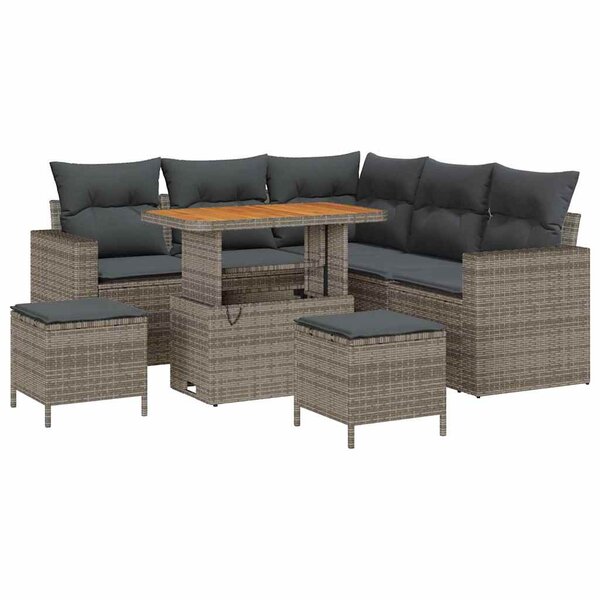 vidaXL Ensemble de canapé de jardin 8 Pièces Gris polyrotin