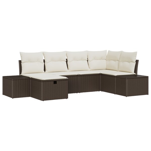 vidaXL Ensemble de 6 canapés de jardin avec coussins Marron Poly Rattan