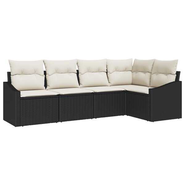 vidaXL Ensemble de salle à manger de jardin 5 pièces avec coussins en poly-rattan noir