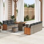 Set de canapé de jardin 10 pièces avec coussins Gris Poly rotin Acacia