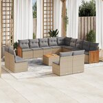 vidaXL Salon de jardin avec coussins 14 Pièces beige résine tressée