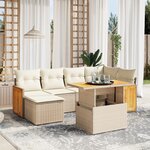 vidaXL Salon de jardin avec coussins 7 Pièces beige résine tressée