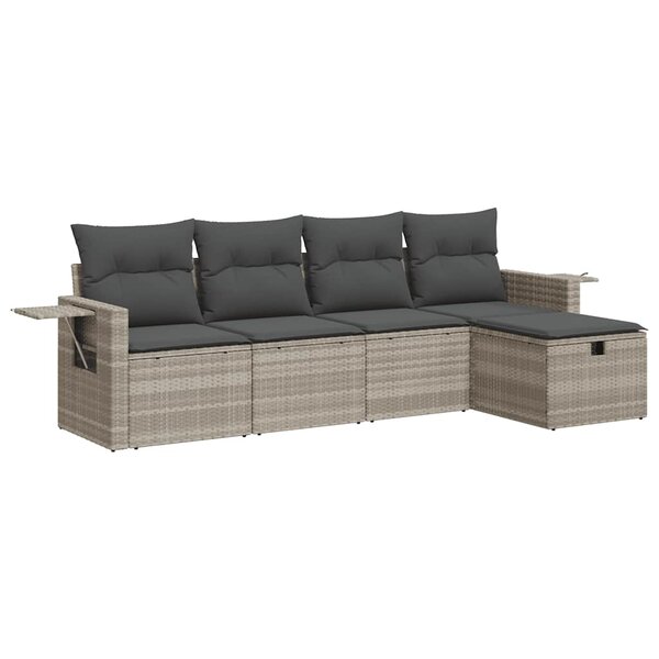 vidaXL Salon de jardin 5 Pièces avec coussins gris clair résine tressée