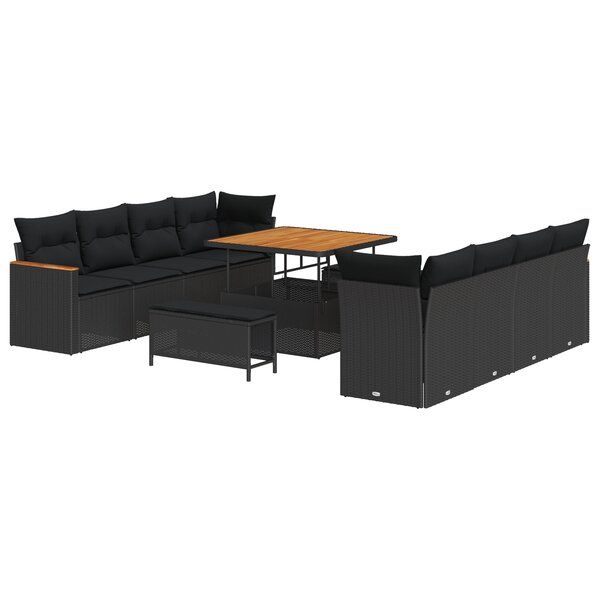 Ensemble de Canapé de Jardin 11 pièces avec Coussins en Poly Rattan Noir