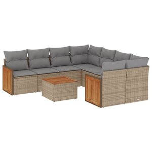 vidaXL Salon de jardin avec coussins 9 Pièces beige résine tressée