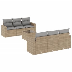 vidaXL Salon de jardin avec coussins 7 Pièces beige résine tressée