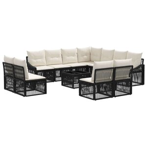 vidaXL Ensemble de canapé de jardin 12 Pièces Noir polyrotin