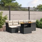 vidaXL Salon de jardin 7 Pièces avec coussins noir résine tressée