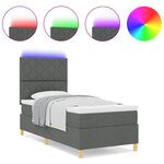 vidaXL Lit Box Spring avec Matelas & LED Gris Foncé 90x200 cm Tissu