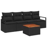 vidaXL Ensemble de canapé de jardin avec coussin 5 Pièces Noir Poly rotin
