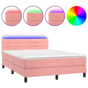 vidaXL Sommier à lattes de lit avec matelas et LED Rose 140x190 cm