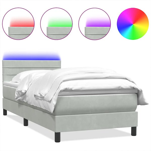 vidaXL Sommier à lattes de lit et matelas et LED gris clair 90x220 cm velours