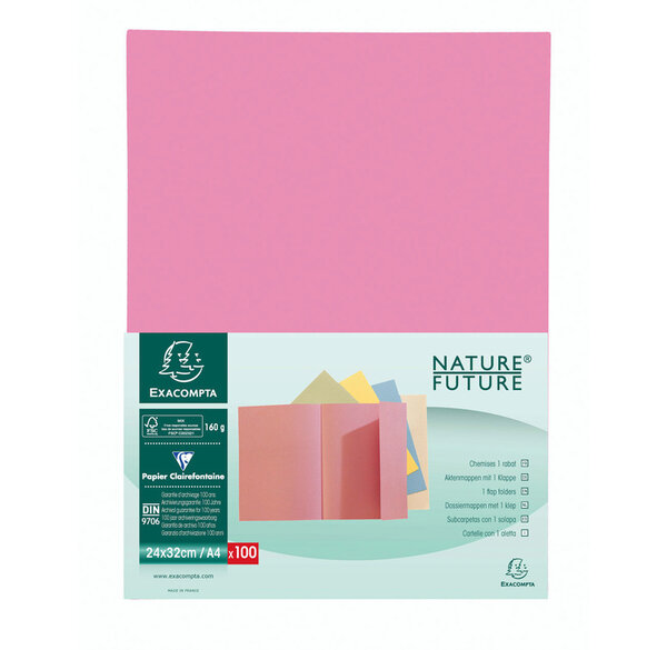 Paquet 100 chemises Jura 160 1 rabat Rose EXACOMPTA