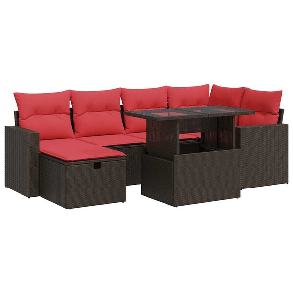 vidaXL Salon de jardin avec coussins 7 Pièces marron résine tressée acacia