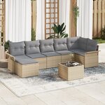 Ensemble de Canapés de Jardin 8 pièces avec Coussins Noir Poly Rotin