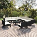 vidaXL Salon de jardin 14 Pièces avec coussins Résine tressée Noir