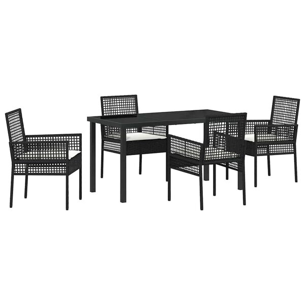 vidaXL Ensemble de salle à manger de jardin 5 pièces avec coussins en poly rotin noir