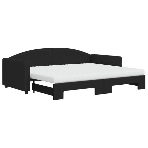vidaXL Lit de jour avec gigogne et matelas noir 90x200 cm tissu