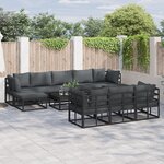 vidaXL Ensemble de canapé de jardin avec coussin 11 Pièces Noir Aluminium