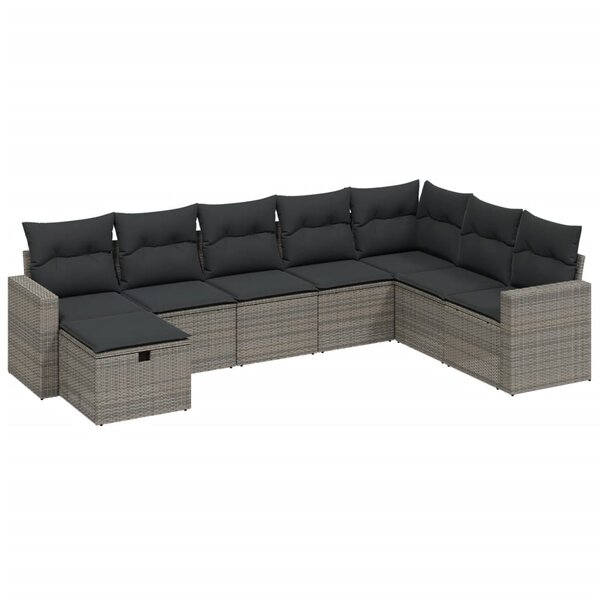 vidaXL Salon de jardin 8 Pièces avec coussins gris résine tressée