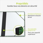 ACROPAQ Carton à dessin A2- 52 x 72 cm  XXL Grand  Avec fermeture élastique  Dos extensible pour plus d'espace- Vert-Noir