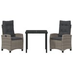 vidaXL Ensemble de salle à manger de jardin 3 pièces avec coussins gris poly rattan