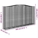 vidaXL Paniers à gabions arqués 3 Pièces 400x50x220/240 cm Fer galvanisé