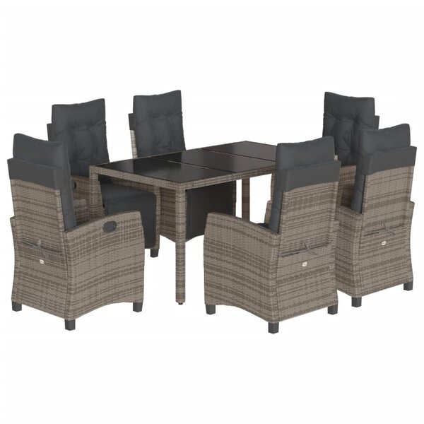 vidaXL Ensemble à manger de jardin et coussins 7 Pièces gris rotin