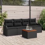 Ensemble de Canapés de Jardin de 5 Pièces avec Coussins Noir Poly Rattan Acacia