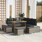 Ensemble de canapés de jardin 9 pièces avec coussins gris rattan poly acacia