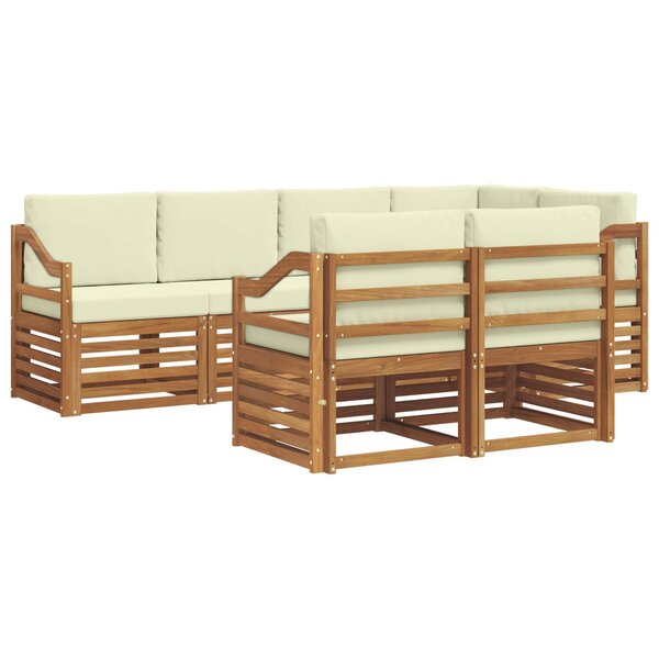 vidaXL Ensemble de canapés d'extérieur 7 pc Naturel et Crème Polyester
