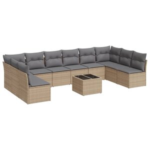 vidaXL Salon de jardin 11 Pièces avec coussins beige résine tressée