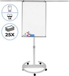 Chevalet de conférence sur roulettes réglable en hauteur 60 x 90 cm 2 bras extensibles magnétique effaçable incluant aimants papiers éponge paperboard tableau magnétique blanc 01_0000173