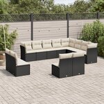 vidaXL Salon de jardin 12 Pièces avec coussins noir résine tressée