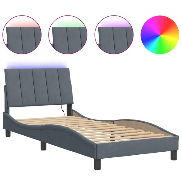 vidaXL Cadre de lit avec LED sans matelas Hanko gris foncé 90x190 cm velours