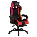 Chaise fauteuil siège pivotante de bureau informatique étude de jeux vidéo avec LED RVB et similicuir rouge 02_0024213