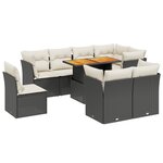 vidaXL Salon de jardin 9 Pièces avec coussins noir résine tressée