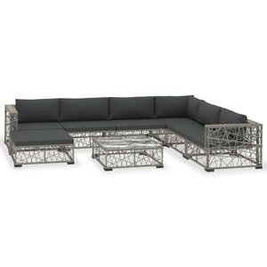 vidaXL Salon de jardin 8 Pièces avec coussins résine tressée gris