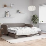 vidaXL Lit de jour avec gigogne et matelas taupe 100x200 cm tissu