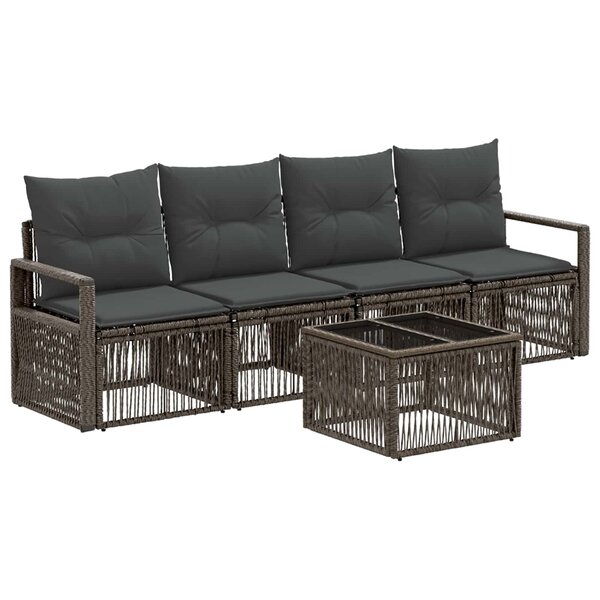 vidaXL Ensemble de canapé de jardin 5 Pièces Gris polyrotin