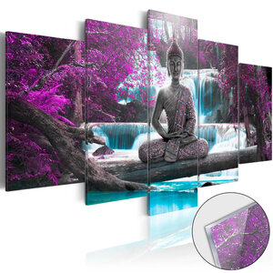 Tableau sur verre acrylique - waterfall and buddha [glass] l x h en cm 100x50
